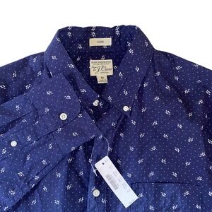 J.Crew Slim Fit Button Down Shirt Navy w/ Leaf Print Organic Cotton‎ Men M NWT